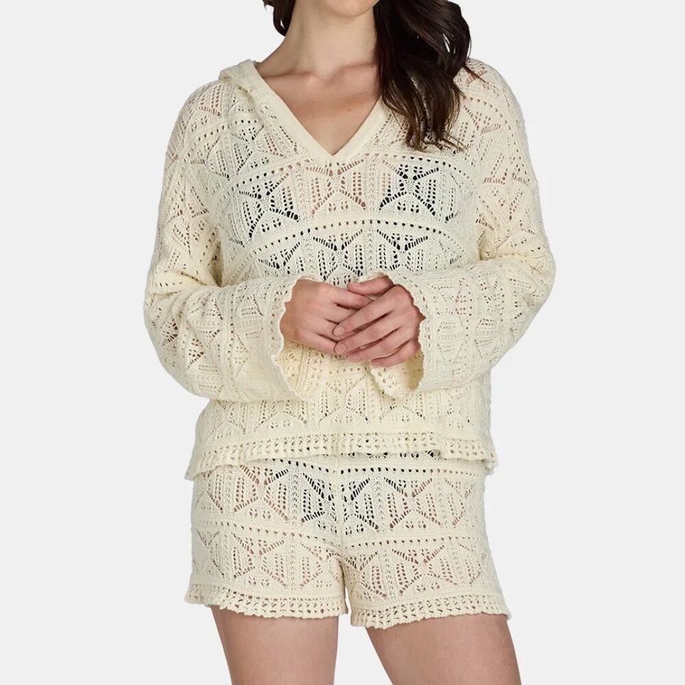 100% COTTON, SZ M (8-10) NWT, Crochet Swim Cover Up Shorts, Ivory